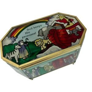 Joan Baker Designs Stained Glass Trinket Jewelry Box Noah's Ark Vintage 1997